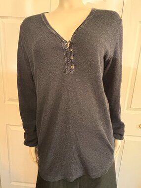 Eddie Bauer Black Knit Henley Sweater | Size Medium | Cozy Classic